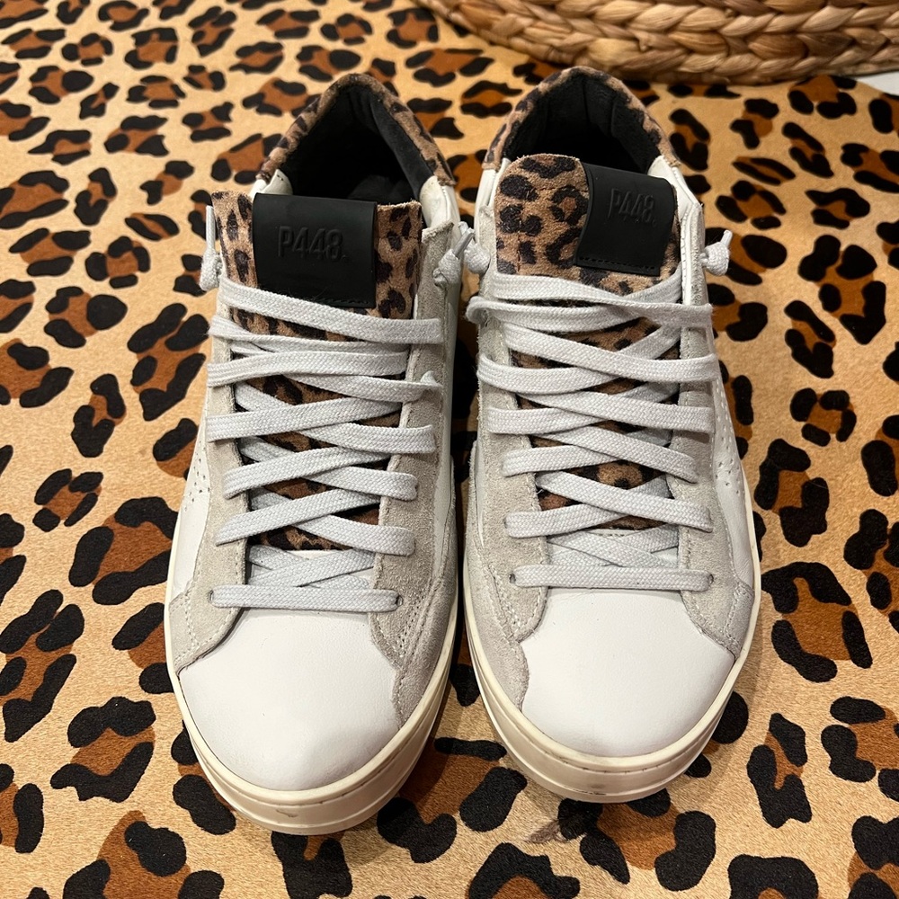 P448 John Sneaker in Leopard Print with White and Gray Accents